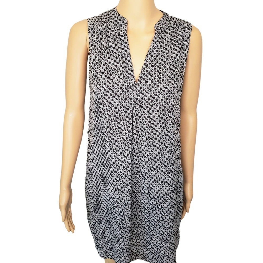 H&M‎ Printed Dress Black Gray V Front Sleeveless Tunic Size 4